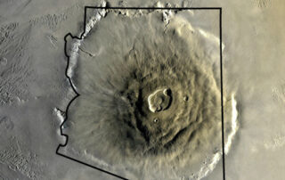 NASA photo comparing the size of a volcano on Mars to the US state of Arizona